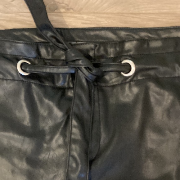 Soho faux leather black wide elastic ankle tie front jeans size small - Picture 2 of 7